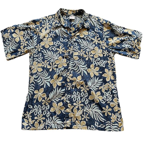 go barefoot Other - Go Barefoot Blue Floral Hawaiian Shirt Men Size L Made In USA Cotton Button Up